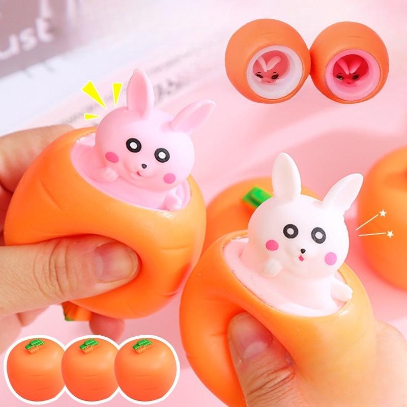 Easter Carrot Rabbit Squeeze Telescopic Toy for Kids Creative Stress Relief Music Pinch Cup Radish Rabbit Children's Gift
