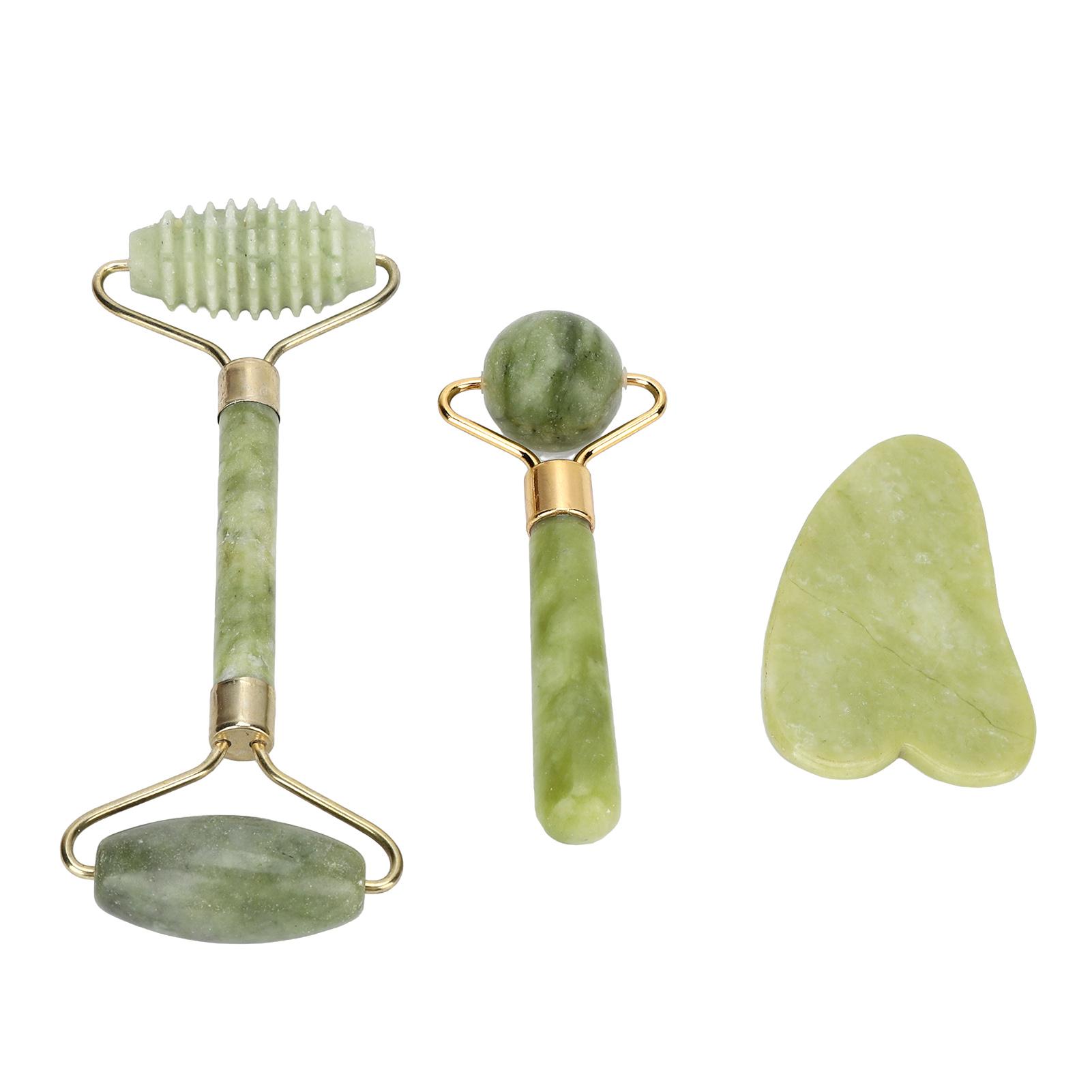 

3pcs Jadestone Face Roller Portable Skin Lifting Firming Beauty Guasha Board Face Massage Roller Set