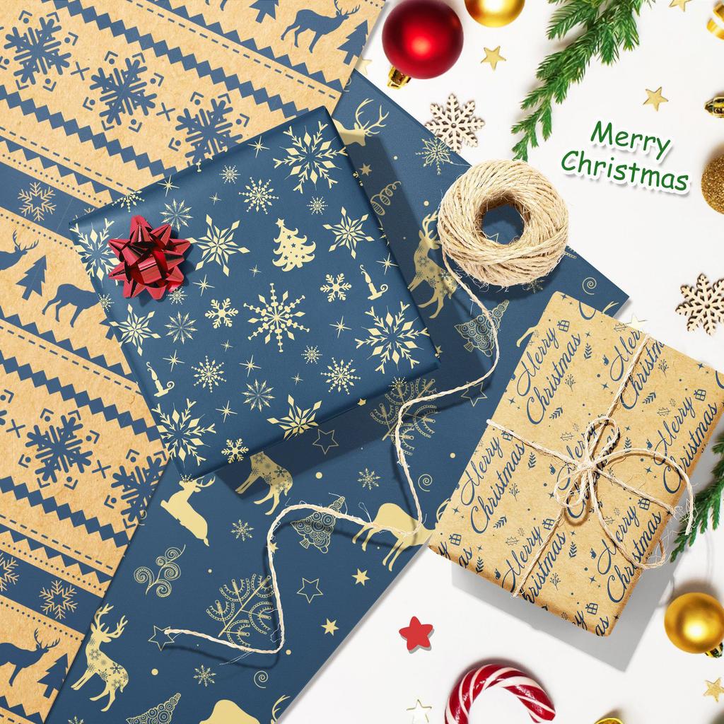 Festival Decorative Paper Seasonal Kraft Paper Sheets Christmas Wrapping Paper Christmas Reindeer Gift Wrap For Parties Presents
