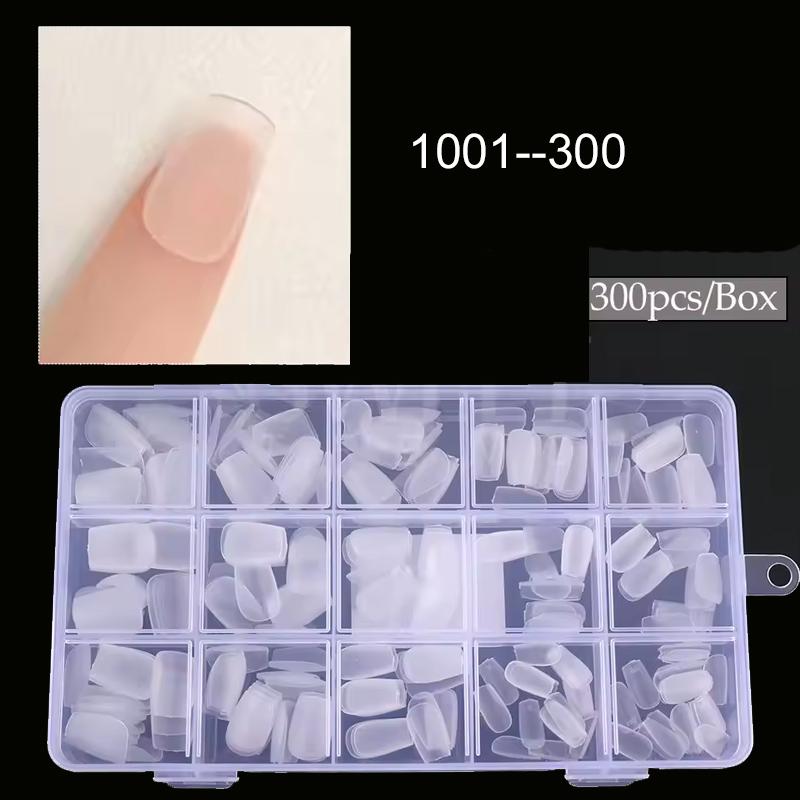 

300pcs Nail Art Press on False Nail Matte Clear Full Cover Coffin Square Almond Short Fake Nail Gel Tips Manicure Extension Tool