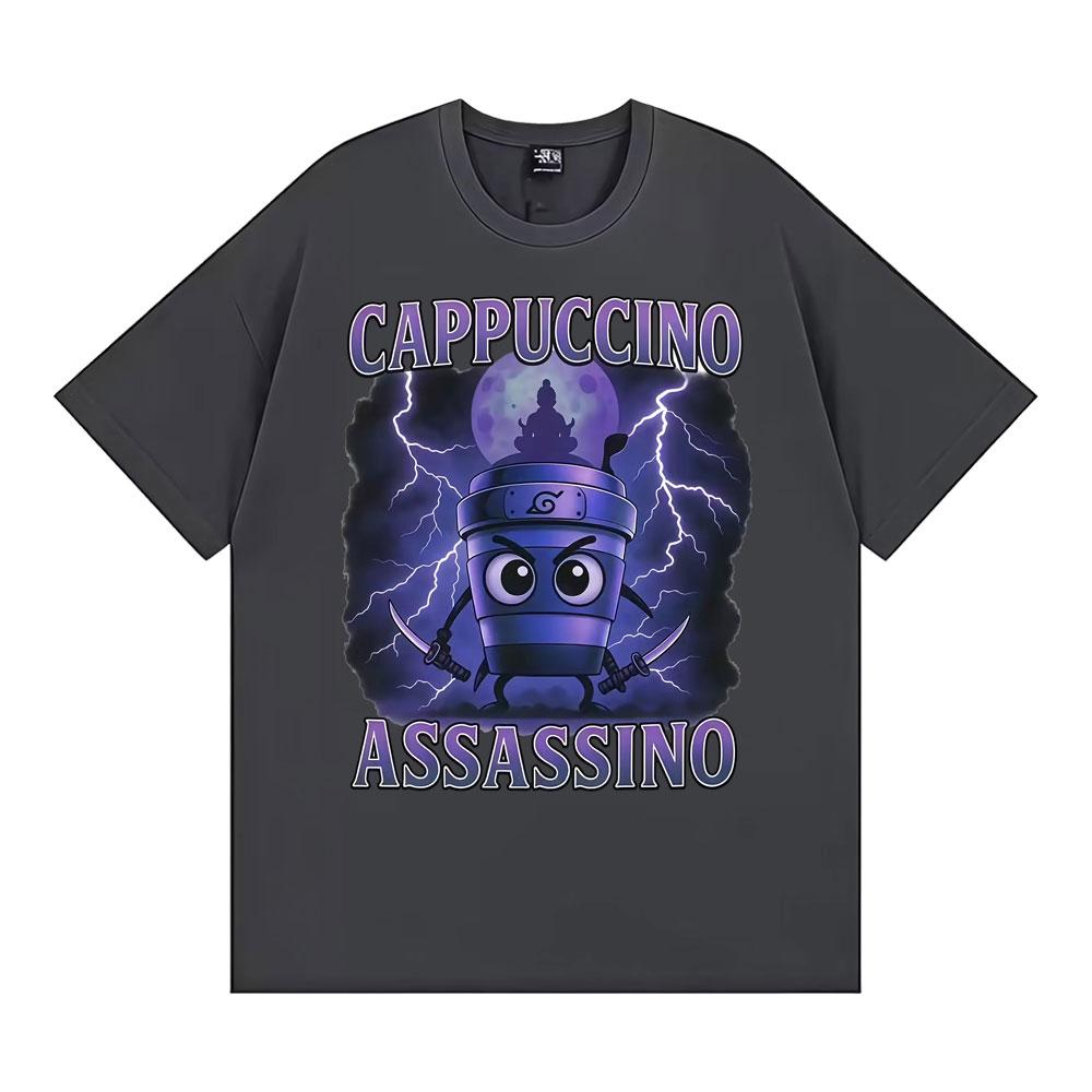 Cappuccino Assassino Funny Italian Brainrot Meme T Shirts Unisex Fashion Humor Oversized T-shirt Men Comfort 100% Cotton T Shirt
