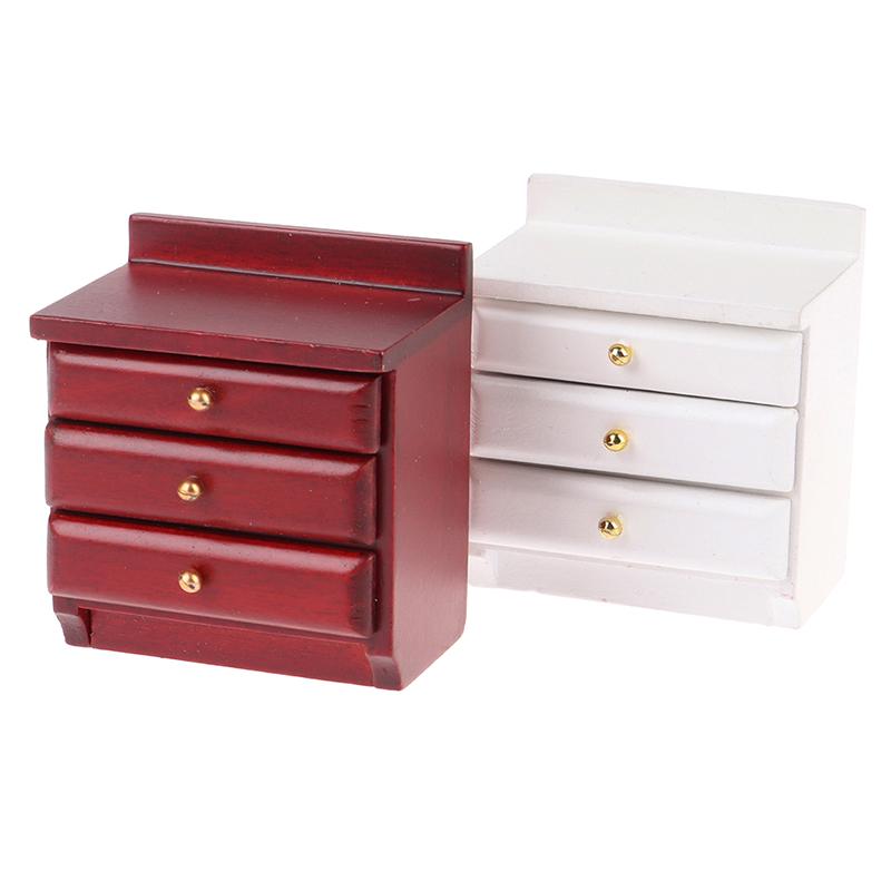 1/12 Dollhouse Miniature Wooden Bedside Cabinet Model Furniture Accessories