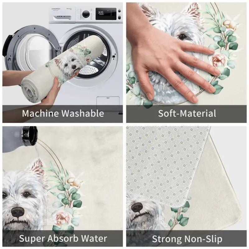 Custom West Highland White Terrier Dog In Floral Gold Wreath Doormat Non-Slip Entrance Door Floor Mat Garage Rug Carpet Footpad