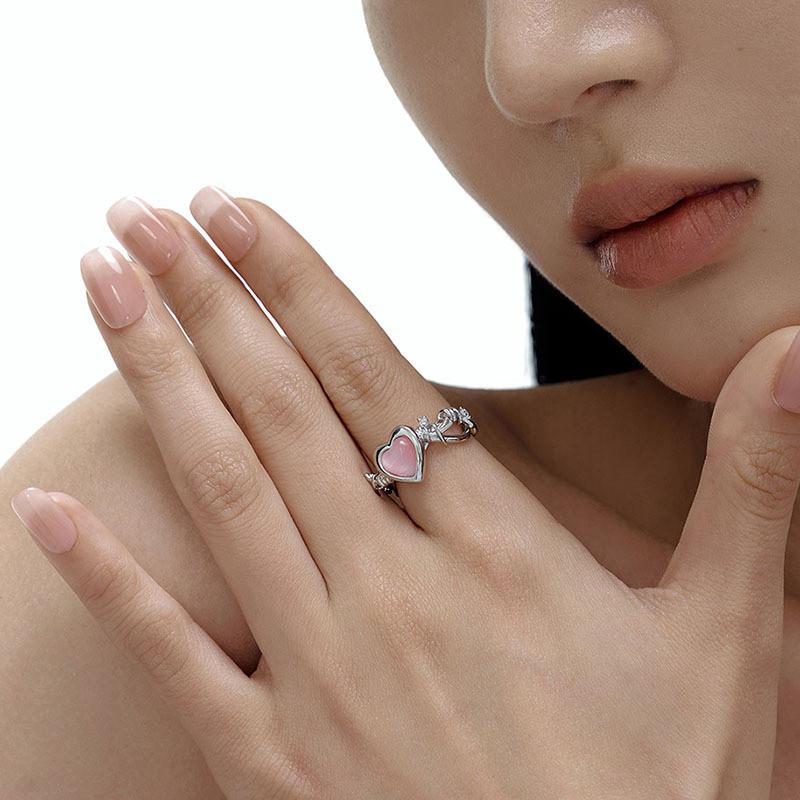 Trendy Ins Style Heart Thorn Adjustable Ring For Women Fashionable Jewelry Piece