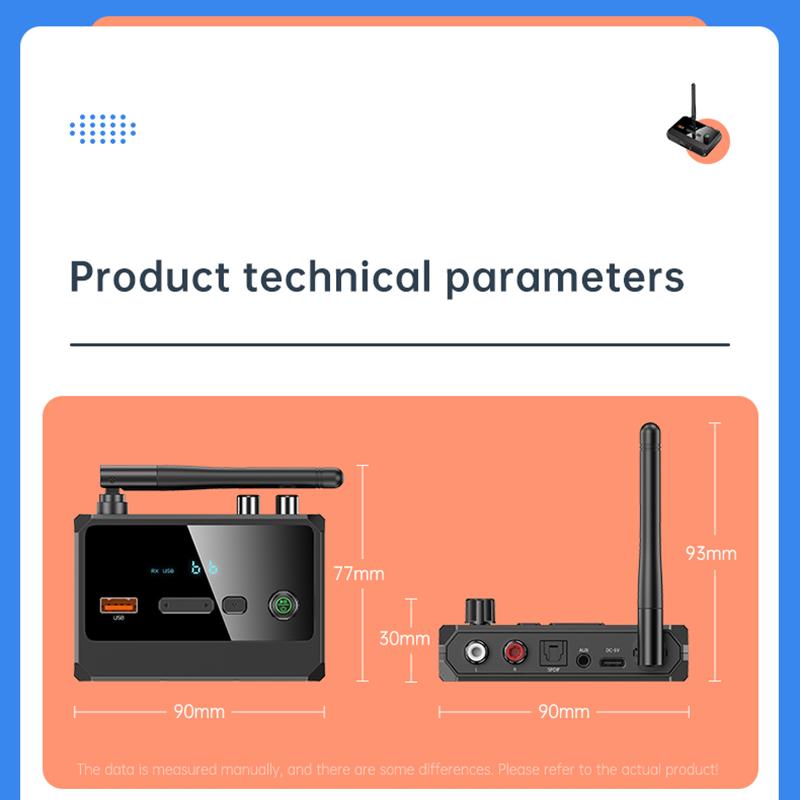 Bluetooth 5.3 audio vevő támogatás USB U-Disk Play vezeték nélküli adapter R/L 2 RCA/3.5MM AUX/optikai szálas csatlakozó autóskészlet hangszóróhoz