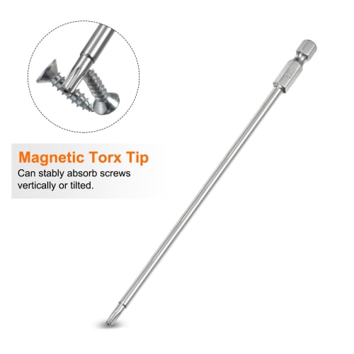 uxcell T15 Driver Bit, 1/4" Hex Shank, 150mm, S2 Steel, Magnetic, Torx Driver Bit, Tamper-Resistant, Star Bit, Torx Head, for Drill Bit Removal and Fi