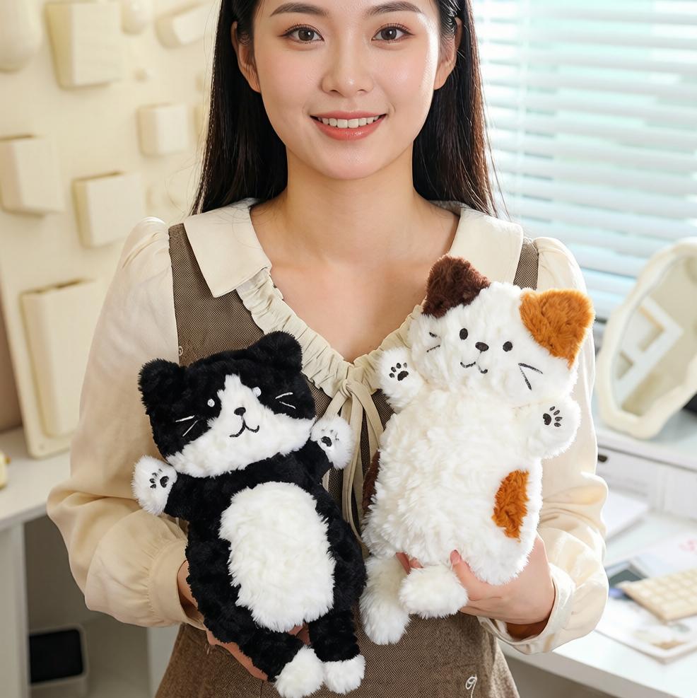 30cm Kawaii Kitten Cookie Plush Pillow Stuffed 3-color Black Brown Cartoon Cat Animal Toy Sleeping Overnight Companion Gift