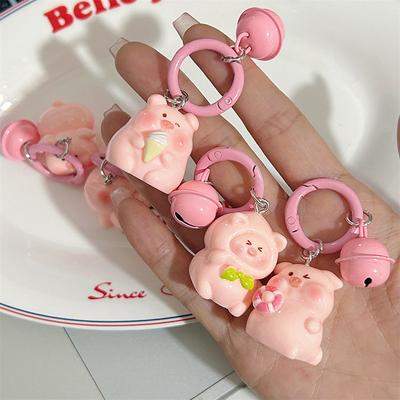 Cute Cartoon Pink Pig Keychain With Bell Pendant Little Pig Model Key Ring Jewelry Gift Decoration Accessories Children Gifts