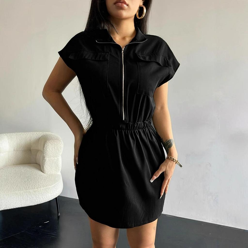 Women's Casual Workwear Style Short-Sleeve Slimming Shirt Dress