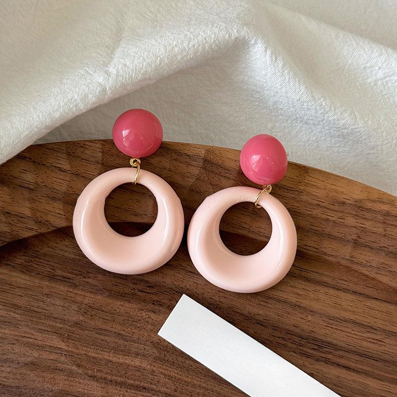 Round Color Blocking Pendant Earrings for Women, Fashionable and Cute Style Earrings Gift