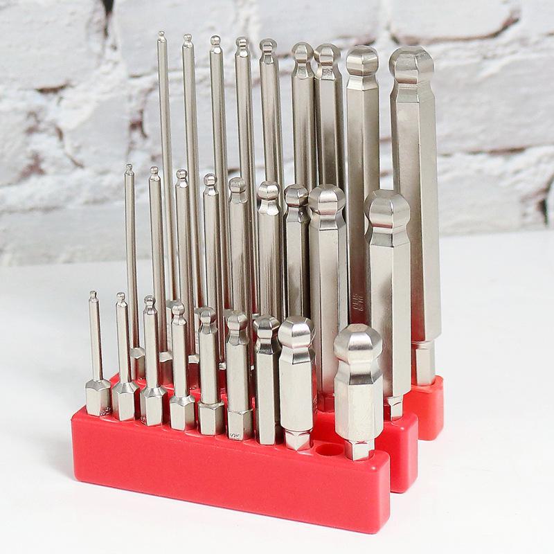 Magnetischer Sechskantschraubendrehersatz aus S2-Stahl mit Kugelkopf und Sechskantgriff für pneumatische/elektrische Schraubendreher.