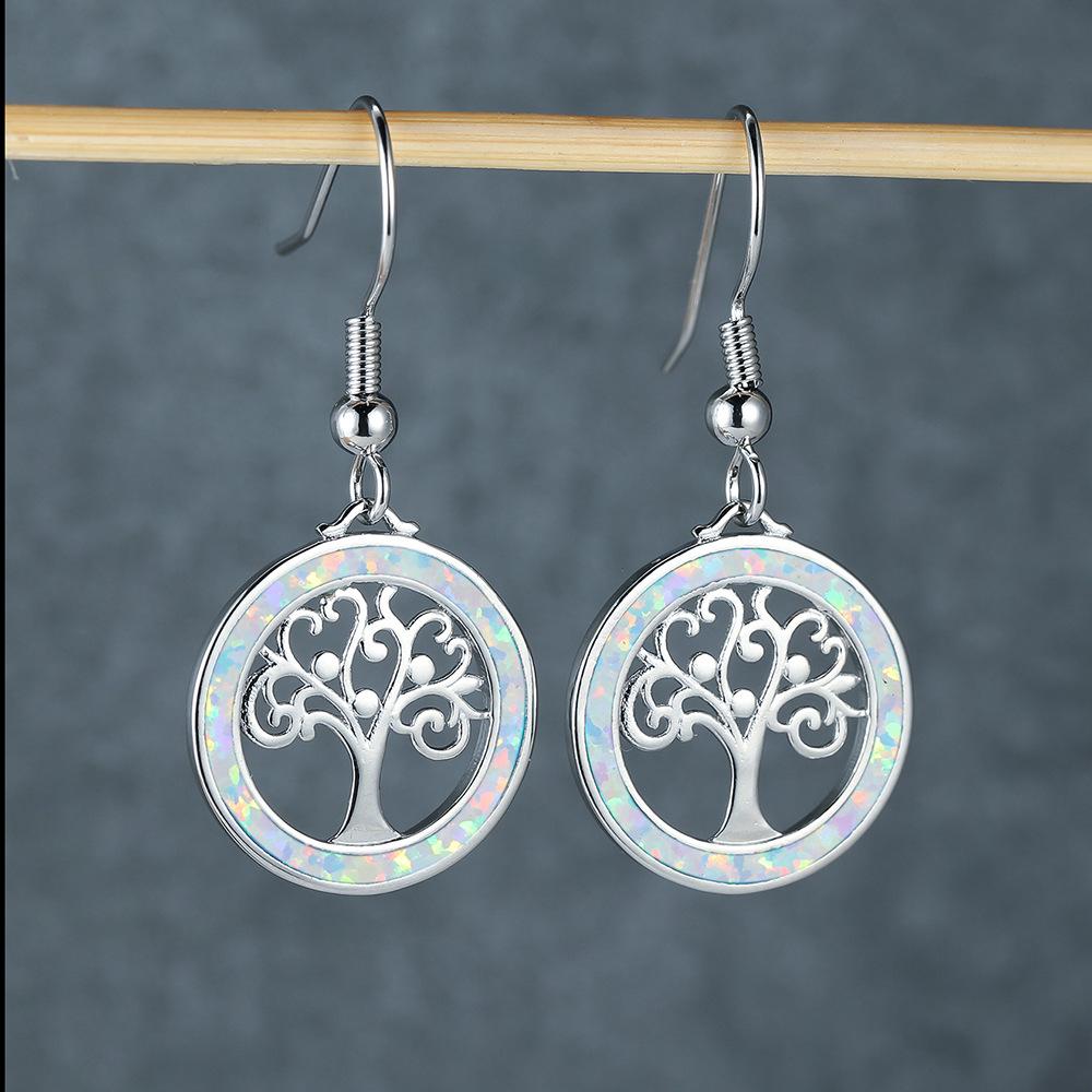 Retro Art Life Tree Blue and White Earrings
