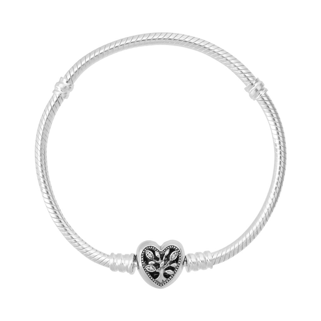 Pandora Moments Family Tree Heart Clasp Snake Chain Bracelet Women Bracelet Silver 598827C01