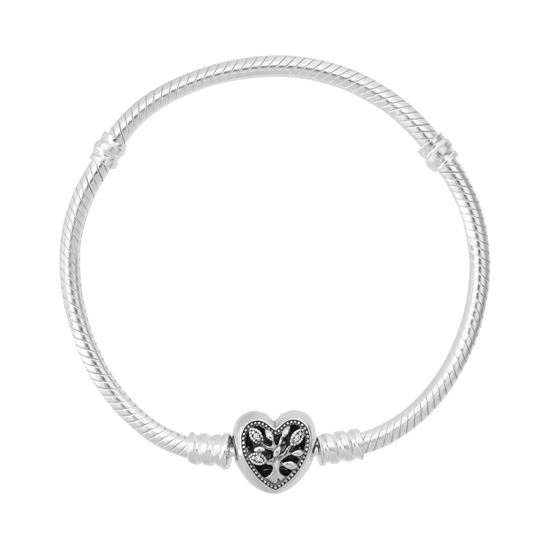 Pandora Moments Family Tree Heart Clasp Snake Chain Bracelet Women bracelet Silver 598827C01 Box,19