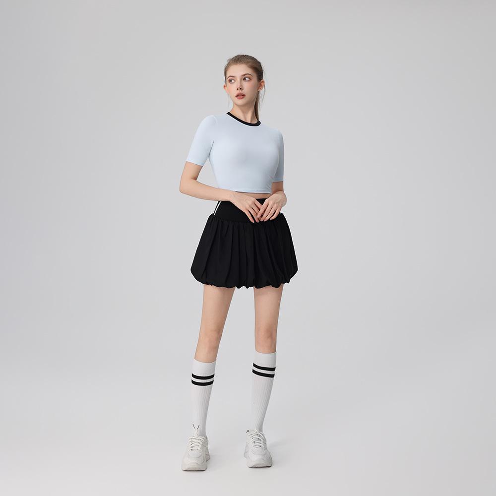 2025 Summer Women's Short Sleeve Tulip Casual Badminton and Tennis Skirt Set