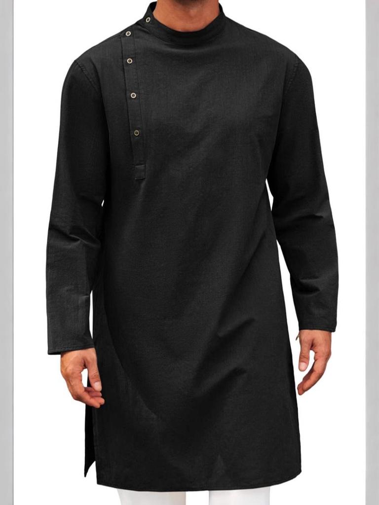 Arabic Style Fashionable Long Men's Shirt - Simple Muslim Robe