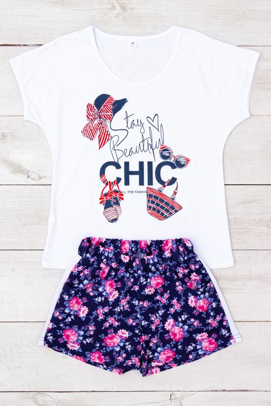 

Жіночий піжамний комплект (Футболка + Шорти) – М який трикотаж та веселий принт, Літо, 8072-002-33 HC 3XL ультрамарин