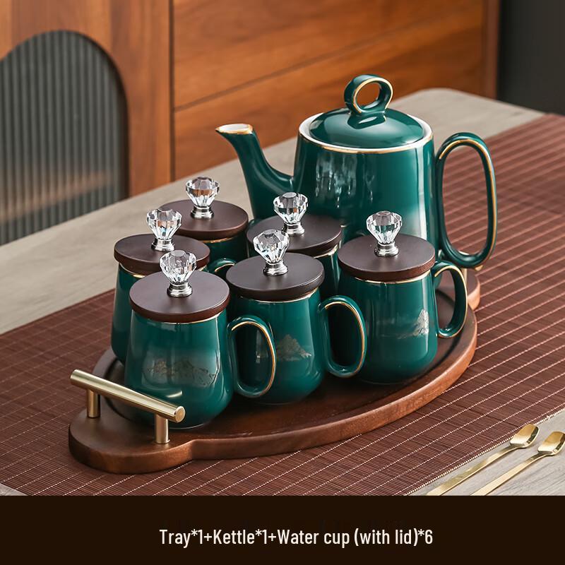 Hanyou Ceramic Tea Set - Sunlit Golden Mountain Design