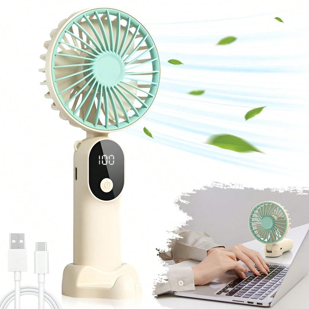 Portable Fan Mini Handheld Personal Fan Rechargeable LED Display Screen Suitable for Travel, Camping, and Outdoor Activities.