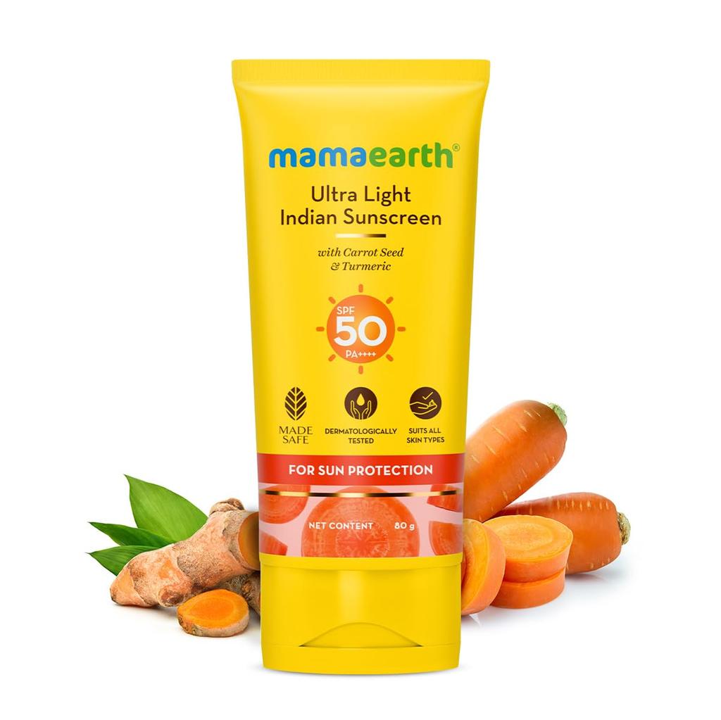 Mamaearth Ultra Light Sunscreen SPF 50 PA++++ For Face & Body | Tan Removal | Non-Greasy | No White Cast | 80g X 2 | All Skin Types
