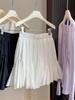 Petite Women's High-Waisted A-line Fluffy Skirt - Summer Ballet Style with Bow and White Flower Buds