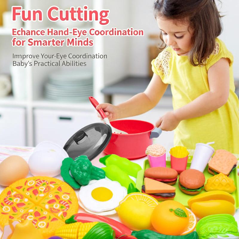 Cutting Play Food Toy Set Kitchen Pretend Play Fruit Vegetable Toy For Kids Educational Learning Food Toys Fun Toddlers Gifts