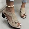 Fashion Crystal Decoration Peep Toe Sandal Women Fashion Hollow Out Black Sandals Ladies Summer 2025 Comfort Cover Heel Sandalias Mujer