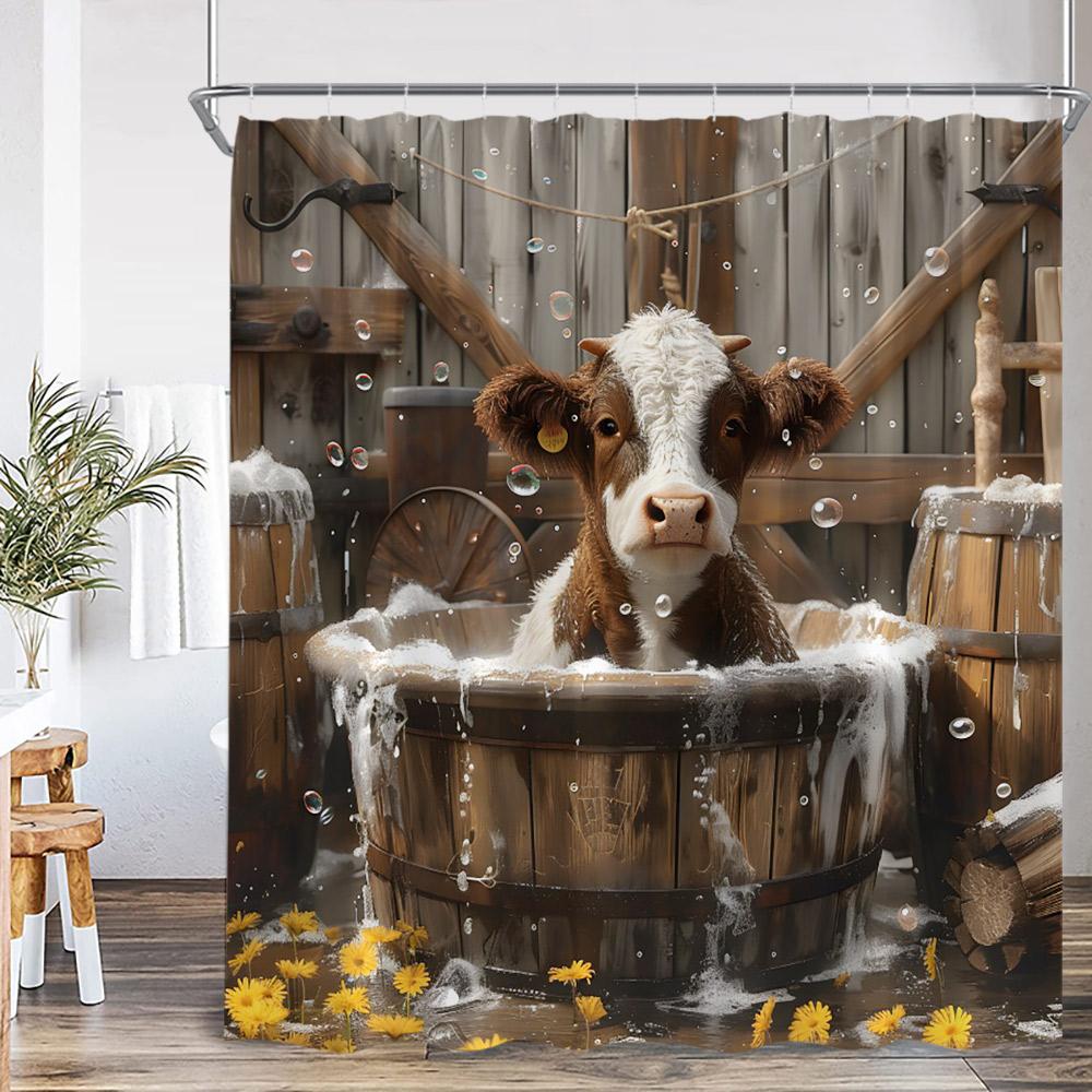 Lustige Tiere Baden Duschvorhänge Hochlandrind Schweine Kaninchen Hunde Badewanne Badezimmer Dekor Polyester Duschvorhänge mit Haken