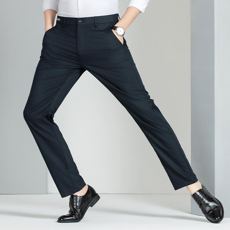 Men's mulberry silk business casual pants straight down antibacterial trousers summer thin breathable long summer pants