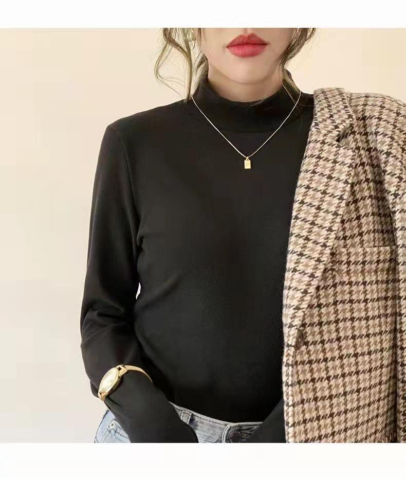 Damski aksamitny top termiczny z półgolfem - dwustronnie szczotkowany kationowy, półgolf, z pluszem na jesień/zimę