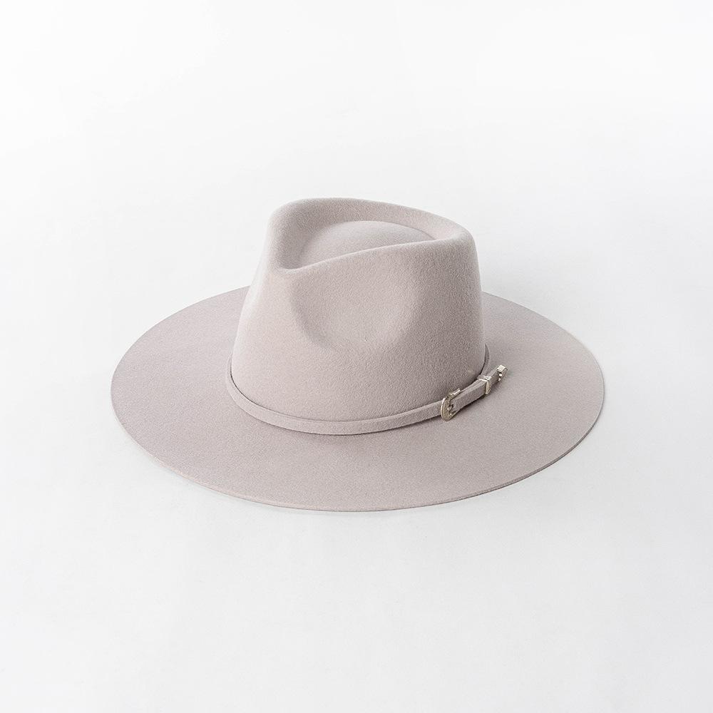 Autumn Winter French Style Pure Wool Fedora Hat With Belt Men Women Vintage Jazz Felt Cap Big Brim Stylish Casual Warm Dress Hat
