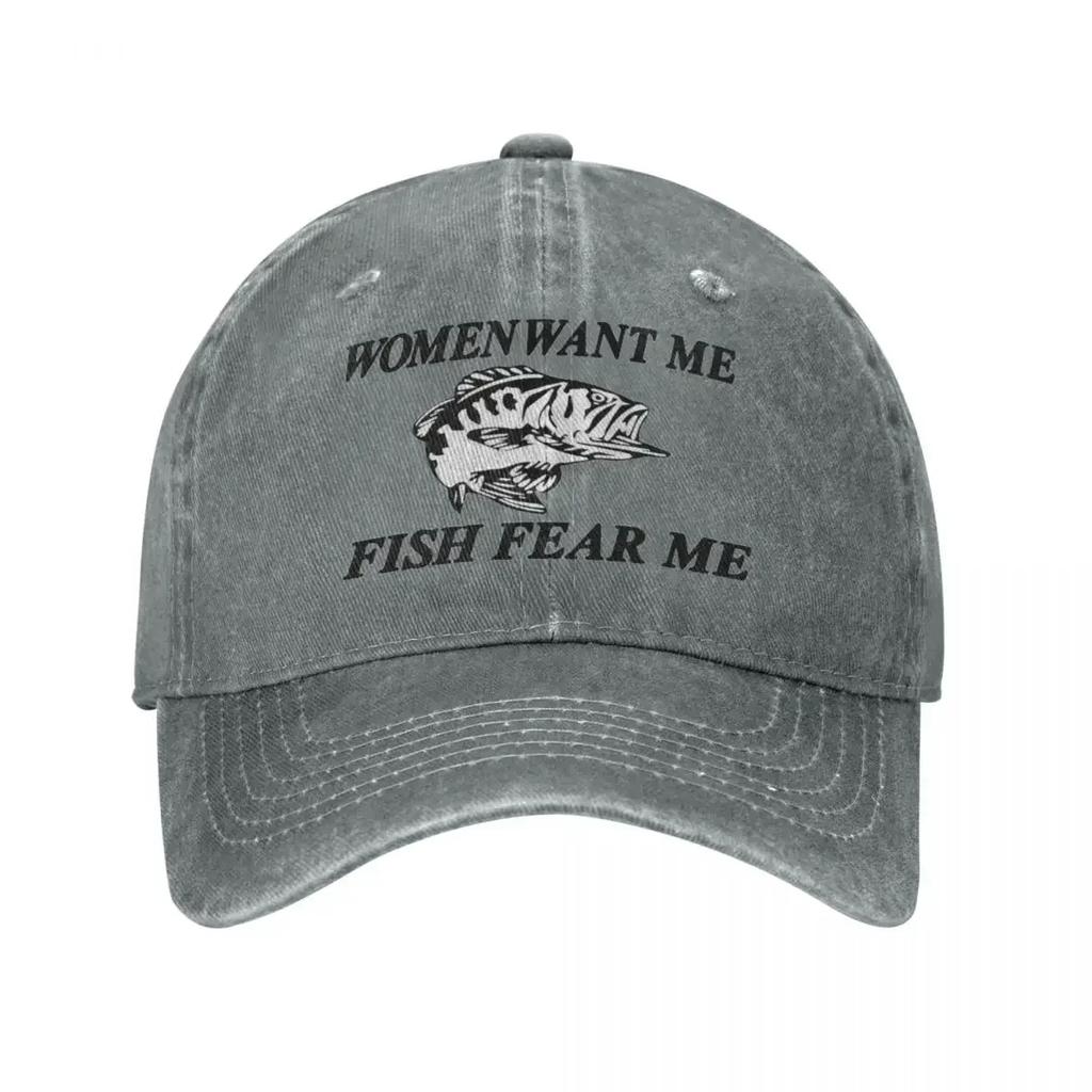 Las Mujeres Me Quieren Los Peces Me Temen Gorra de Béisbol Estilo Unisex de Pesca Gorras de Algodón Desgastado Sombrero Moda Actividades al Aire Libre Gorra para el Sol