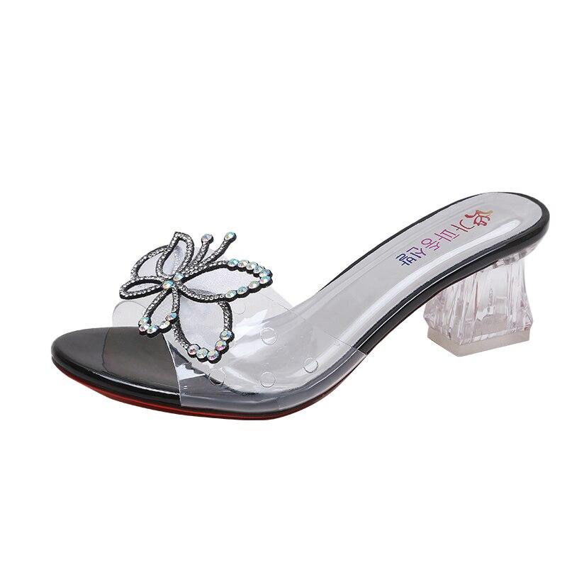 

Модные женские тапочки, повседневная женская обувь, странные однотонные летние тапочки на высоком каблуке с кристаллами и узлом-бабочкой 38