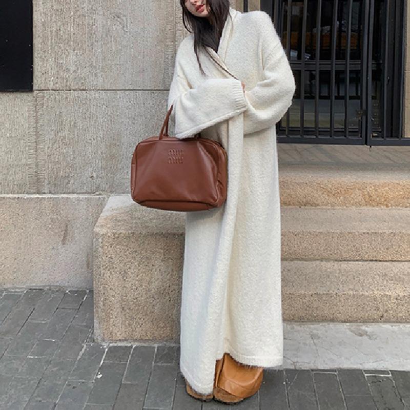 High-end soft waxy long sweater jacket women's autumn and winter new loose knee lazy wind knitted sweater coat