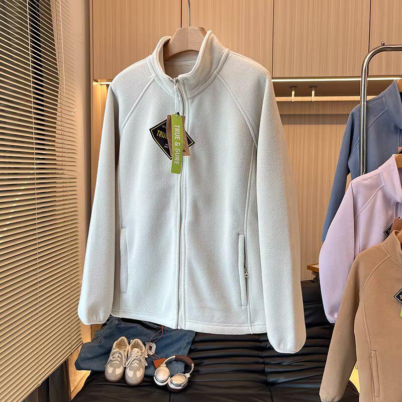 Damska Kurtka Sherpa z Polarowym Podszyciem w Górskim Stylu Outdoor z Kołnierzem Stojącym - Dwustronna, Pogrubiona, Ciepła, Codzienna Odzież Wierzchnia