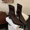 Fashion Fashion Pointed Toe Modern Ladies Short Boots Shoes Female Square Heels Women Ankle Stretch Boots Zippers Shoes Pumps lady