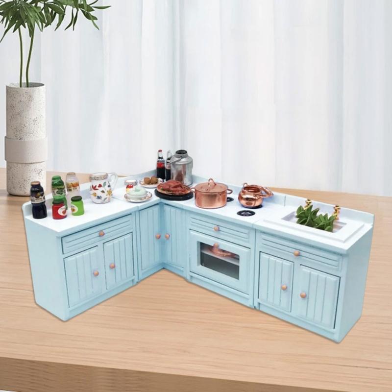 1/12 Dollhouses Miniature Kitchen Cabinet Set with Cooking Stove Kitchen Skin Dollhouses Furniture for Realistic Play