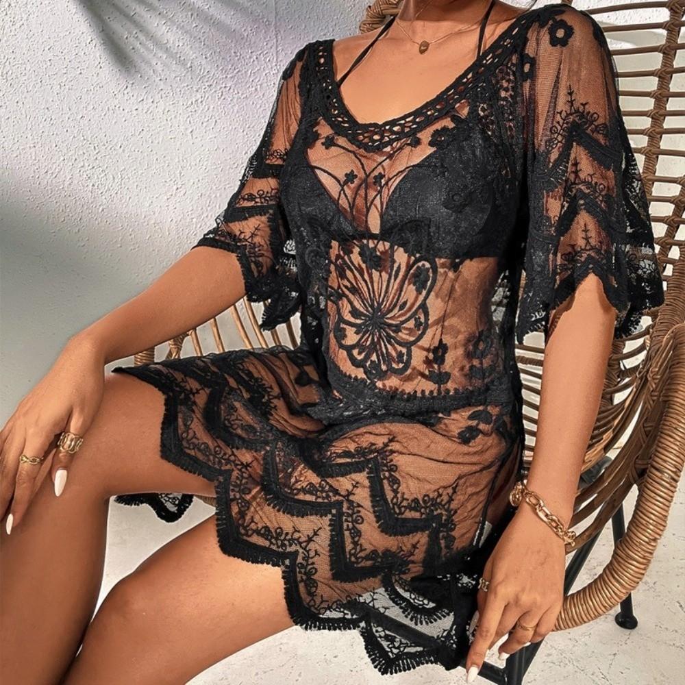 Loose Fit Swimsuit Coverup Mid Length Beach Dress Boho Bikini Cover Ups  Vacation Outfit