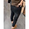 and Gray Faux Ripped Straight-Leg Jeans for Women, New Spring and Autumn Style, Plus-Size, Slim-Fit, Stretchy, Flattering, Cropped Cigarette Pants