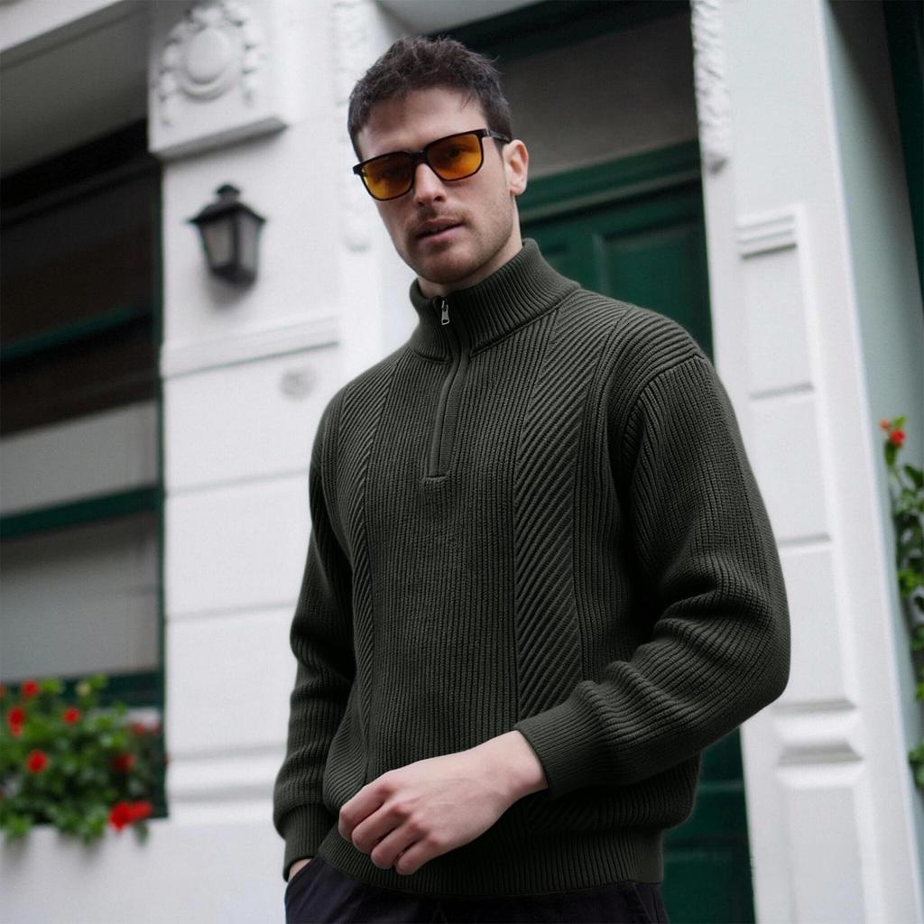 Men's Half Zip Sweatshirt with Stand Collar Knit Casual Pullover for Fall Winter