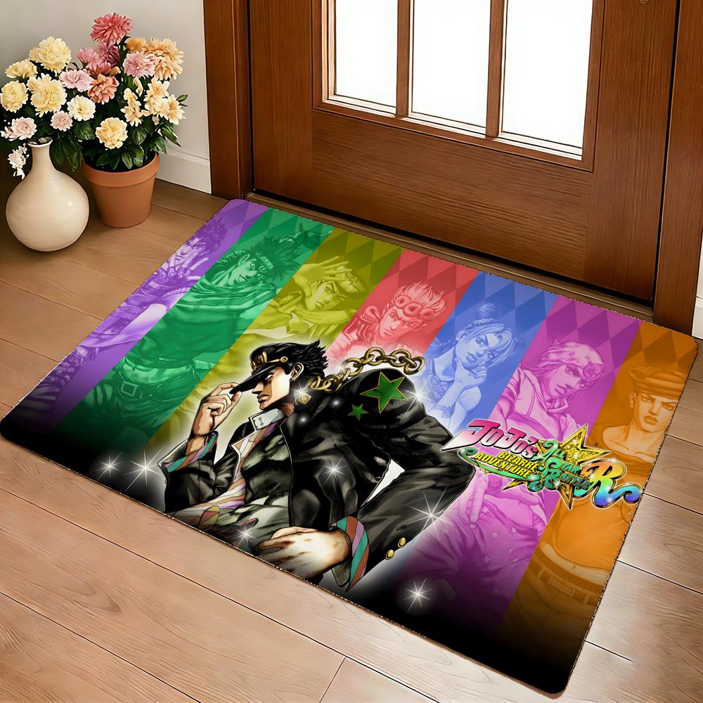 Anime A-J-J-JoJo B-Bizarre A-Adventure Floor Mat Cozy Flannel Soft Thick Non-Slip Mat for Living Room Bedroom Kitchen Decor Rugs