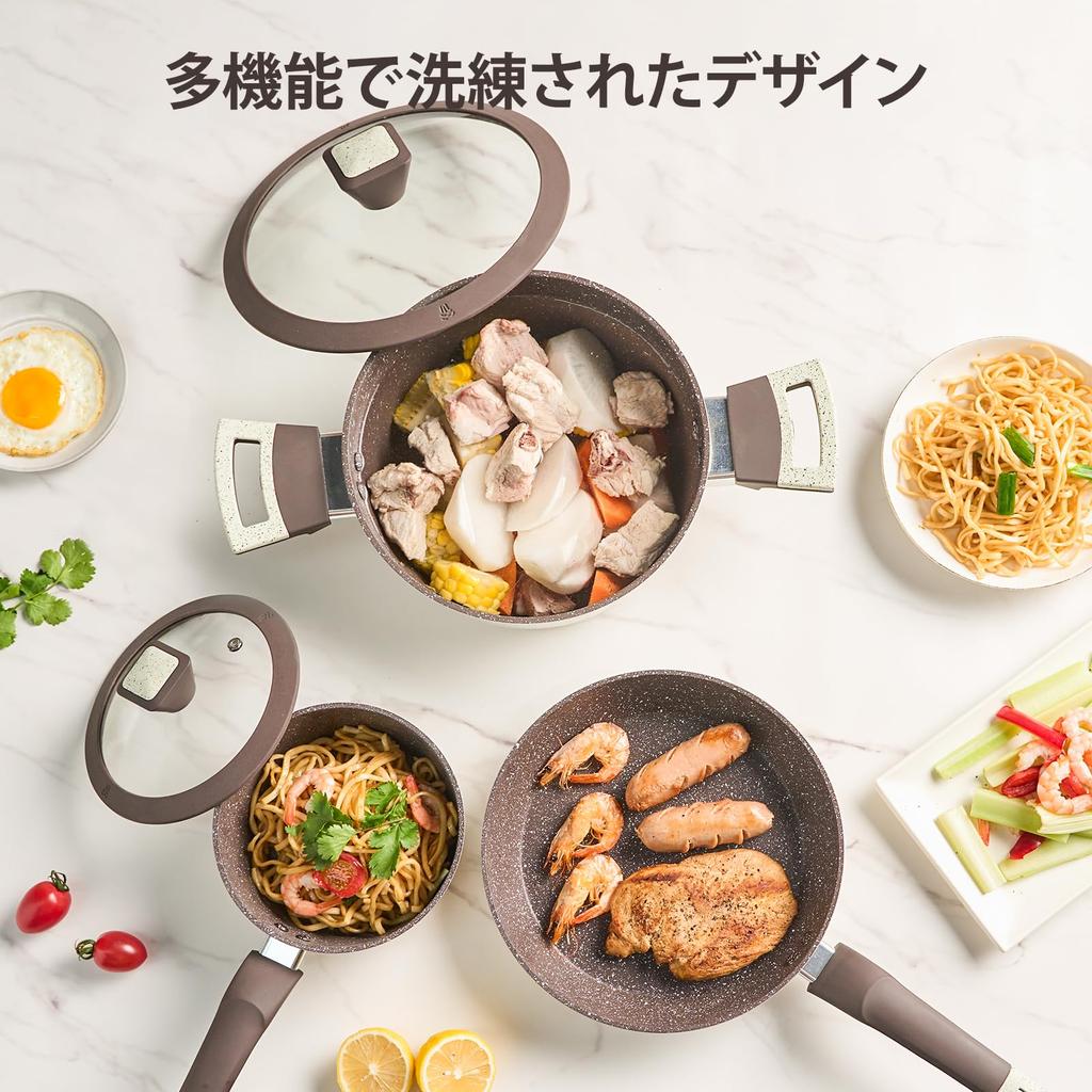 WANGYUANJI Frying Pan Set (3-piece) - IH and Gas Compatible - Includes 24cm Frying Pan, 24cm Casserole, and 16cm Saucepan - Non-stick