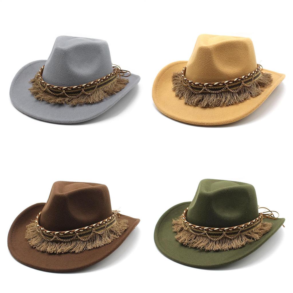 Sombrero de Fieltro Estilo Étnico Vintage con Ala Ancha Para Hombres Mujeres Protección Solar de Verano