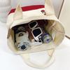 Splicing contrasting color portable canvas bag, handbag for work, cute meal bag, cartoon casual handbag.