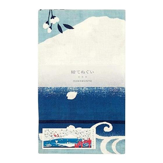 Hamamonyo Tenugui Towel - Weeping Cherry Blossoms and Upside-Down Fuji - 100% Cotton, 34cm x 90cm