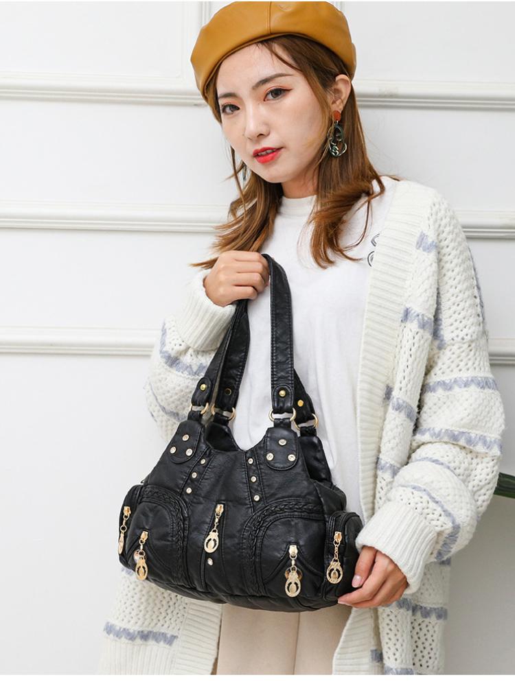 Retro Fashion Multifunctional Handbag with Rivet Decoration, Single Shoulder Diagonal Cross Women's Handbag
