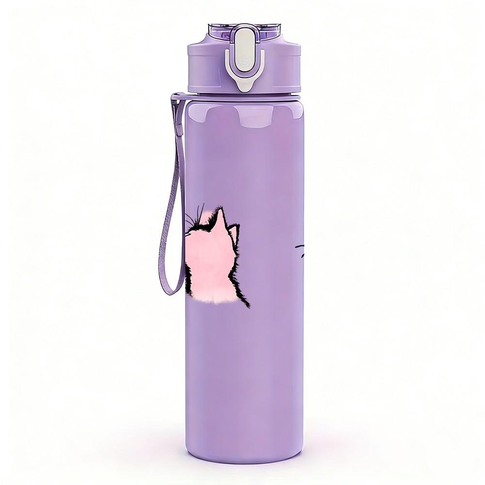 1PC Black White Cat Paw Kitten Print 750ml Color Plastic Sports Water Bottle Leakproof Flip Straw Lid Suitable for Sports Office Home Use