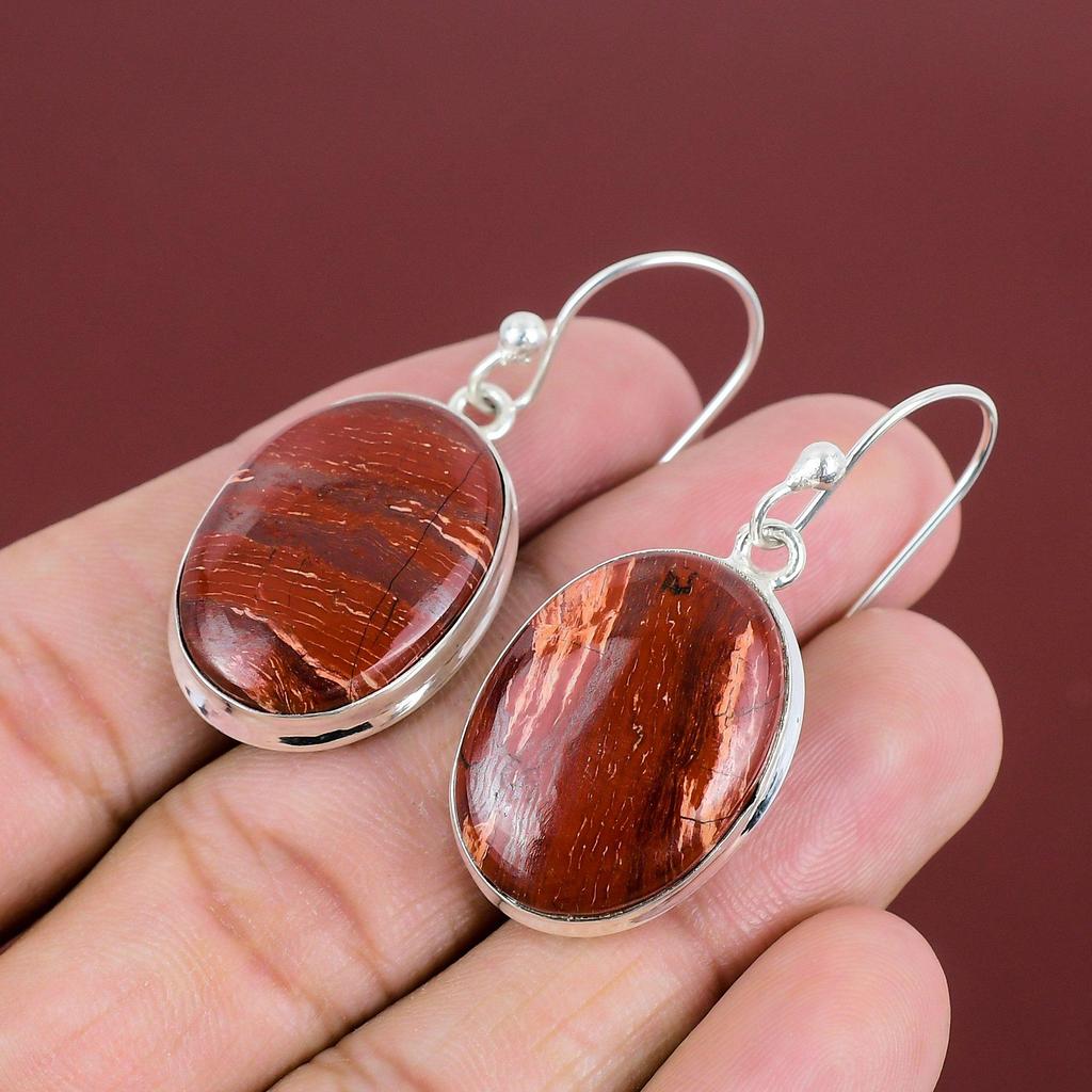 Red Snakeskin Jasper Gemstone Earrings 925 Sterling Silver Earring Handmade Unique Style Jewelry Women Earring Gifts For Her Silver Jewelry