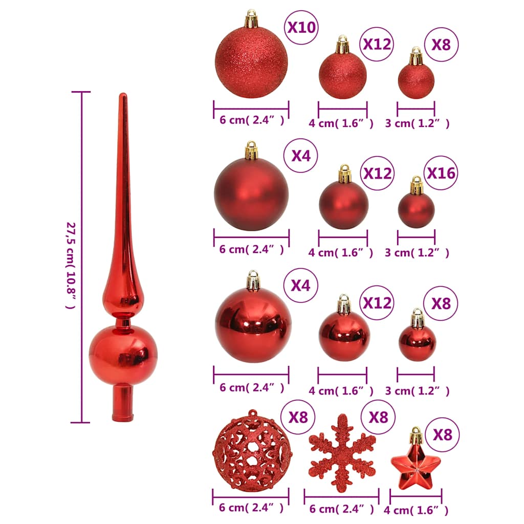 111 pc Christmas Ornament Set Red Polystyrene