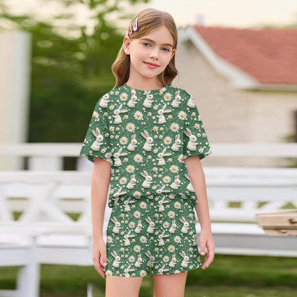 Patriotisches Kinderoutfit - Kurzarm & Shorts 2-teiliges Set für Mädchen Ostertag